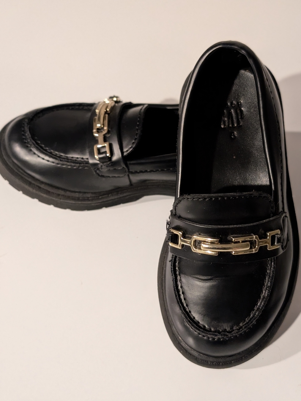 Baby GAP Black Leather Loafers with Chain Detail